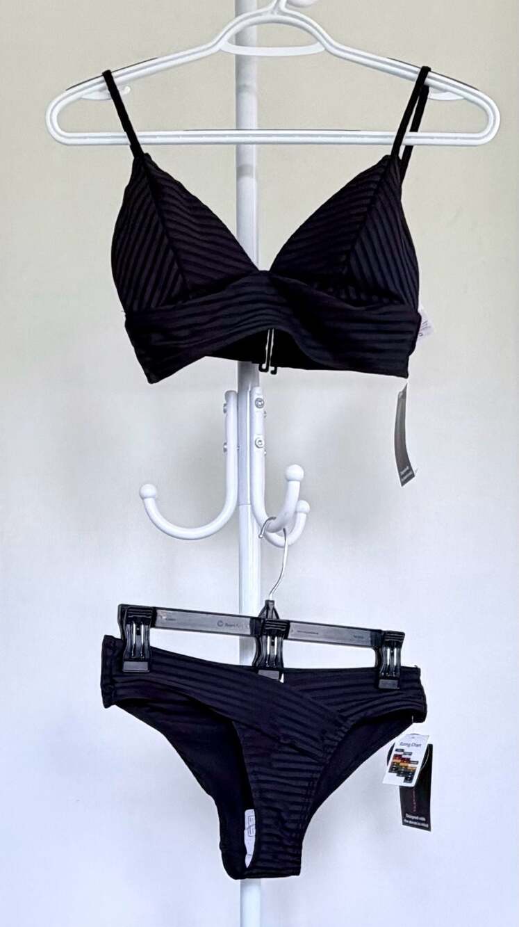 No Boundaries Juniors Striped Texture Longline Bikini Swim Set Small